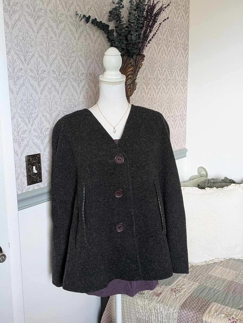 Leon Max Limited Edition Wool Cape Coat One Size Charcoal NWT $578